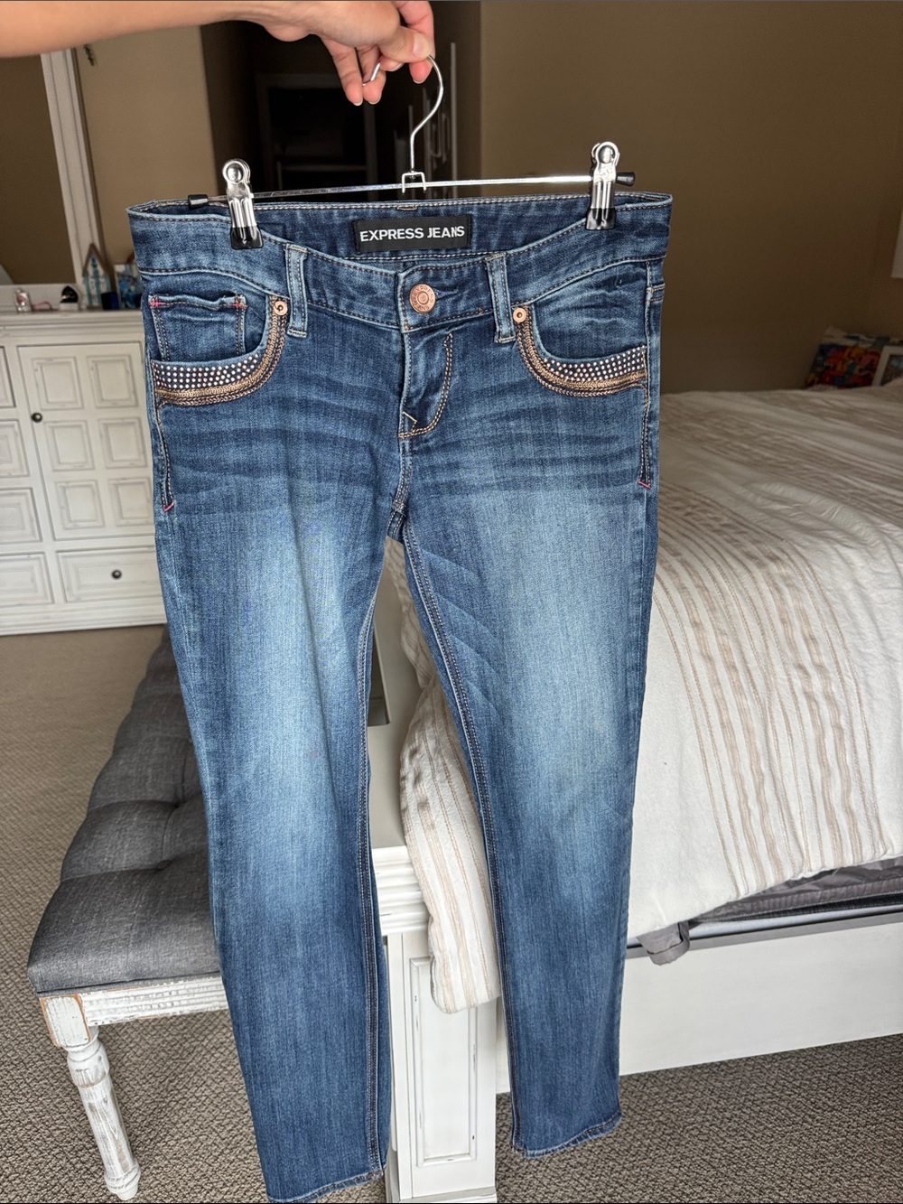Express Skinny Jeans with Copper Accents size 2